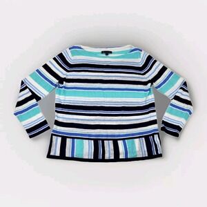 Brooks Brothers Women's Sweater Size XL 100% Linen Knit Blue White
